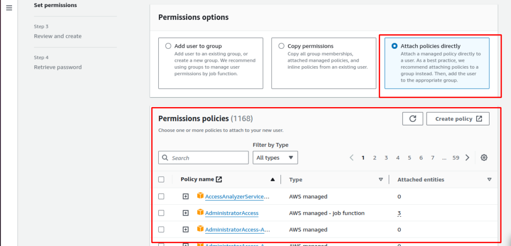 Attach Policy Directly to the User  IAM Policies AWS