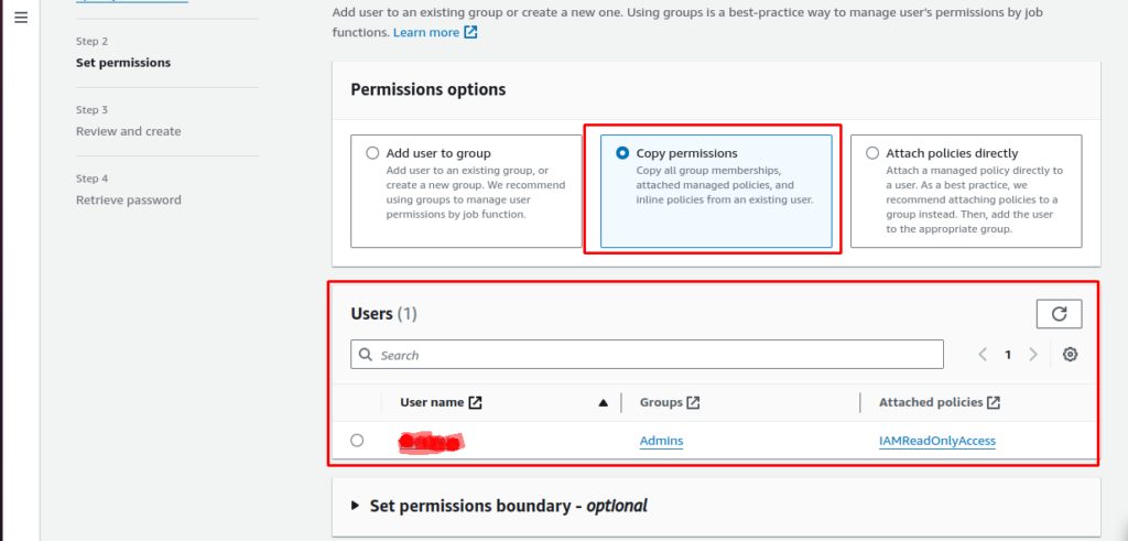 Copy Permissions from the existing user AWS IAM Policies